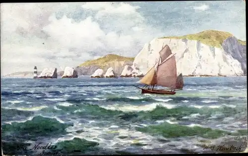 Künstler Ak Wimbush, Isle of Wight England, The Needles, Segelpartie, Tuck 7272