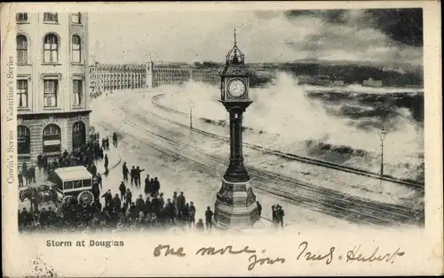 Ak Douglas Isle of Man England, Storm, Stadtuhr