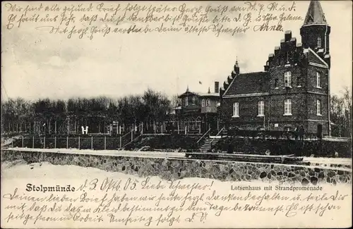 Ak Ustka Stolpmünde Pommern, Lotsenhaus, Strandpromenade