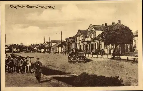 Ak Nowo Swenziany Litauen, Straßenpartie, Deutsche Soldaten, Fotomontage