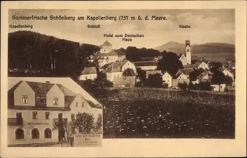 Ak Schönberg Bad Brambach im Vogtland, Kapellenberg, Schloss, Kirche, Hotel zum Deutschen Haus
