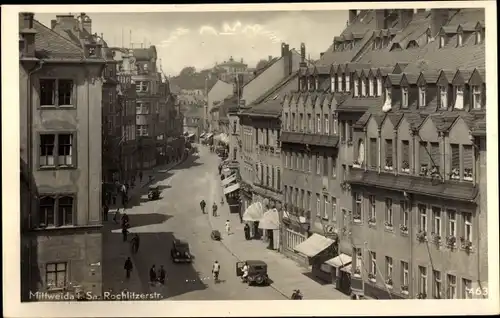 Ak Mittweida in Sachsen, Rochlitzer Straße, Ratskeller, Geschäfte, Wohnhäuser