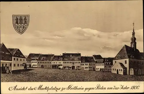Wappen Künstler Ak Geithain in Sachsen, Marktplatz, 1800
