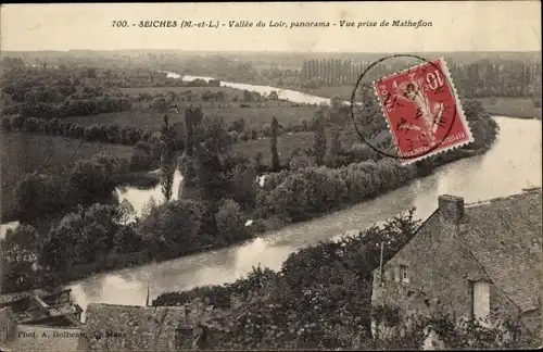 Ak Seiches Maine et Loire, Vallée du Loir, Vue prise de Matheflon