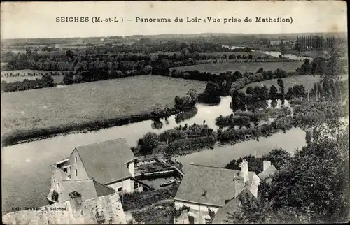 Ak Seiches Maine et Loire, Panorama du Loir