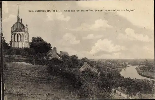 Ak Seiches Maine et Loire, Chapelle de Matheflon et vue panoramique sur le Loir