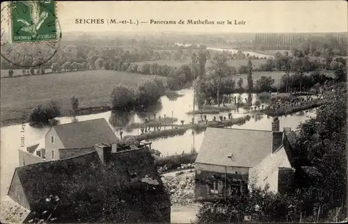 Ak Seiches Maine et Loire, Panorama de Matheflon sur le Loir