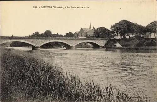 Ak Seiches Maine et Loire, Le Pont sur le Loir