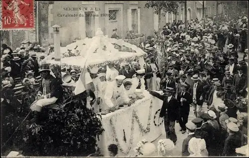 Ak Seiches Maine et Loire, Cavalcade du Juin 1909, Festzug