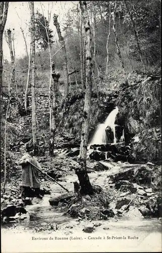 Ak Roanne Loire, Cascade à St. Priest la Roche