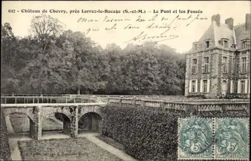 Ak Lorrez le Bocage Seine et Marne, Chateau de Chevry, Le Pont et les Fosses