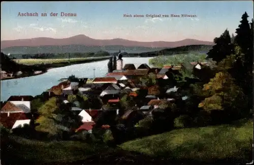 Künstler Ak Aschach an der Donau Oberösterreich, Panorama