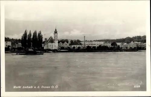 Ak Markt Aschach an der Donau Oberösterreich, Blick auf den Ort, Donaupartie