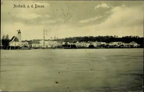 Ak Aschach an der Donau Oberösterreich, Donaupartie, Blick auf den Ort