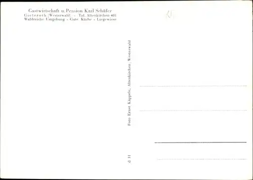 Ak Gieleroth im Westerwald, Gastwirtschaft und Pension von Karl Schäfer, Außenansicht