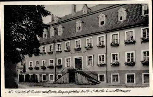 Ak Neudietendorf, Zinzendorfhaus, Tagungsheim, Eingang