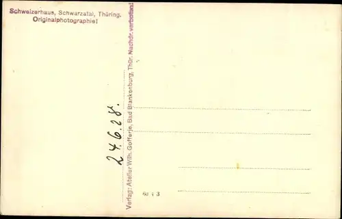 Foto Ak Schwarzburg in Thüringen, Schweizerhaus im Schwarzatal