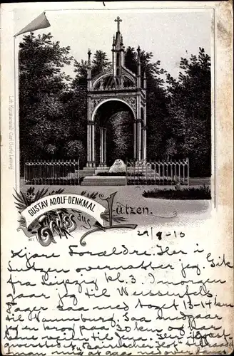 Litho Lützen im Burgenlandkreis, Ansicht vom Gustav Adolf Denkmal
