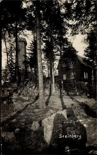 Foto Ak Steinberg im Vogtland, Blick auf das Unterkunftshaus, Aussichtsturm