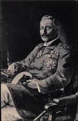Künstler Ak Stöwer, Willy, Kaiser Wilhelm II. als Großadmiral, Portrait mit Zigarette, Orden