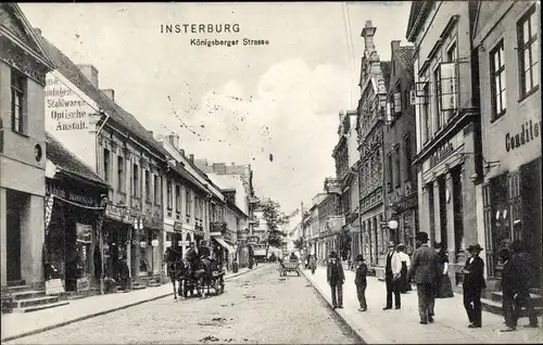 Ak Tschernjachowsk Insterburg Ostpreußen, Königsberger Straße, Konditorei, Optische Anstalt