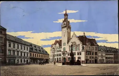 Ak Waldheim in Sachsen, Markt, Rathaus,Wettinbrunnen