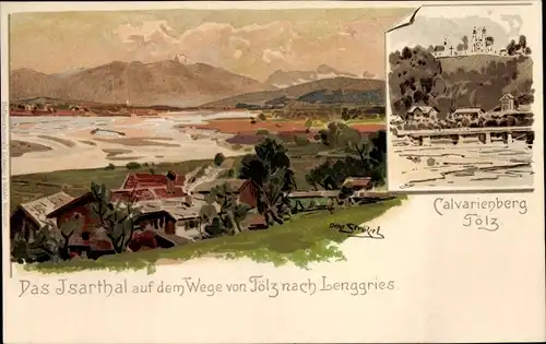 Künstler Litho Strützel, Otto, Bad Tölz im Isartal Oberbayern, Kalvarienberg, Isartal