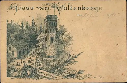Vorläufer Litho Neukirch in der Lausitz, Valtenberg, König Johann Turm, 1894