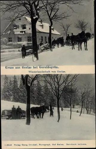 Ak Gerlas Bad Steben Bayern, Winterlandschaft, Schlittengespanne