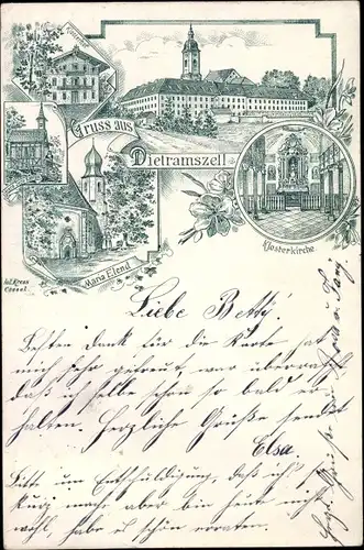 Litho Dietramszell in Oberbayern, Kloster, Kirche Maria Elend, Klosterkirche, Innenansicht