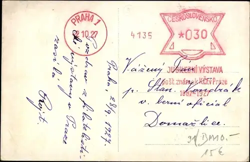 Briefmarken Ak Praha Prag, Jubilejni Vystava Postovnich Znamek 1927, Postkutsche, Flugzeug