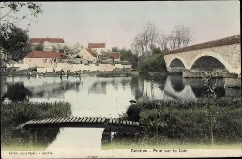 Ak Seiches Maine et Loire, Pont sur le Loir