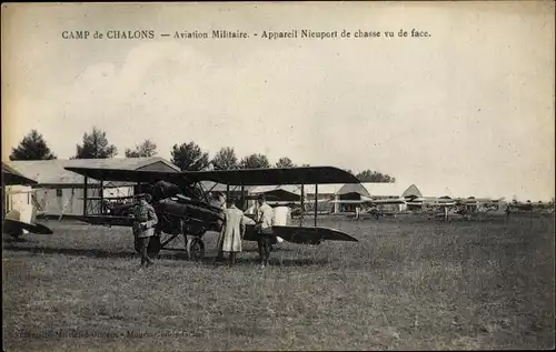 Ak Camp de Chalons Camp de Mourmelon Marne, Aviation Militaire, Appareil Nieuport, Militärflugzeug