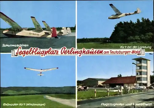 Ak Oerlinghausen Nordrhein Westfalen, Segelflugplatz, Schulmaschinen, Ka7 landet, Kontrollturm