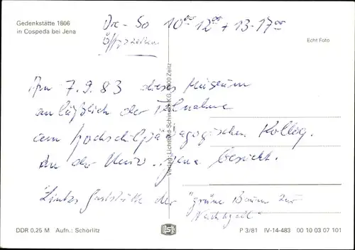 Ak Cospeda Jena in Thüringen, Gasthof, Gedenkstätte