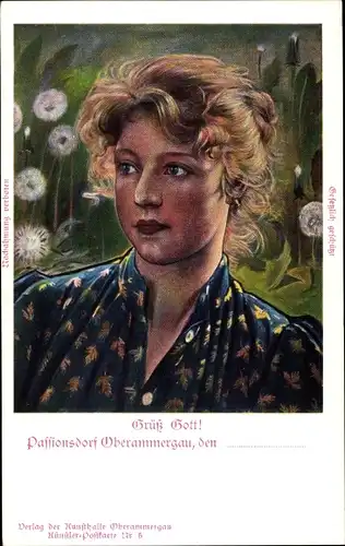 Künstler Ak Oberammergau in Oberbayern, Mädchenportrait auf der Pusteblumen Wiese, Nr. 5