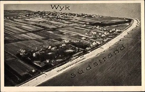 Ak Wyk auf Föhr Nordfriesland, Fliegeraufnahme, Nordseesanatorium, Südstrand, Ort