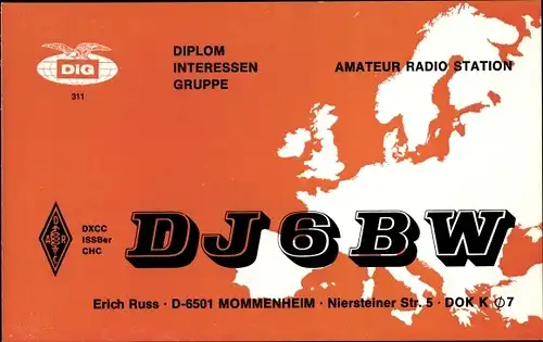 Ak QSL Karte, Funkerkarte, DJ6BW, Erich Russ, Mommenheim