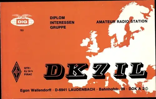 Ak QSL Karte, Funkerkarte, DK7IL, Egon Wallendorff, Laudenbach