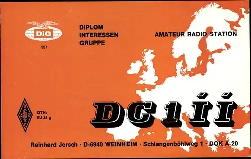 Ak QSL Karte, Funkerkarte, DC1ii, Reinhard Jersch, Weinheim