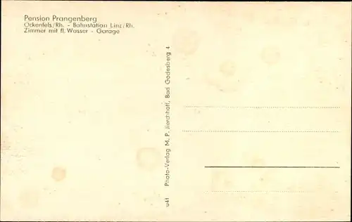 Ak Ockenfels am Rhein, Pension Prangenberg, Aussen- und Innenansicht