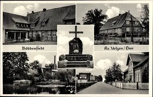 Ak Böddenstedt Suderburg in Niedersachsen, Fachwerk, Ehrenmal, See, Geschäft