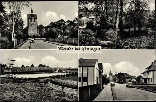 Ak Weende Göttingen in Niedersachsen, Seeblick, Freibad, Straßenansicht, Kirche
