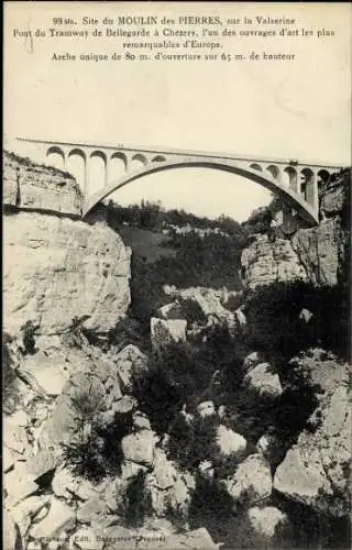Ak Valserine Ain, Site du Moulin des Pierres, Pont du Tramway de Bellegarde a Chezery