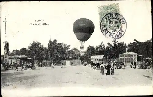 Ak Paris XVII., Porte Maillot, Ballon, Auto, Kutschen