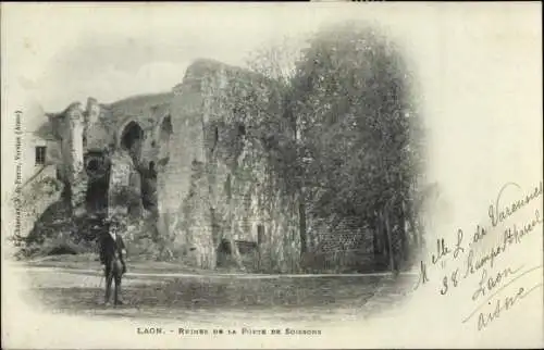 Ak Laon Aisne, Ruines de la Porte de Soissons