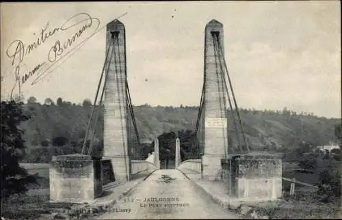 Ak Jaulgonne Aisne, Le Pont suspendu