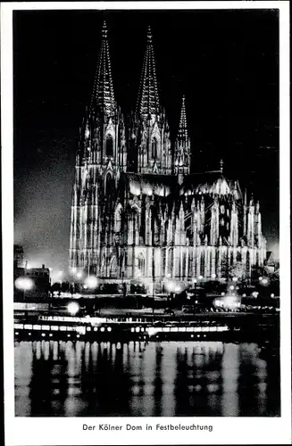 Ak Köln am Rhein, Dom in Festbeleuchtung