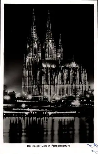 Ak Köln am Rhein, Dom in Festbeleuchtung
