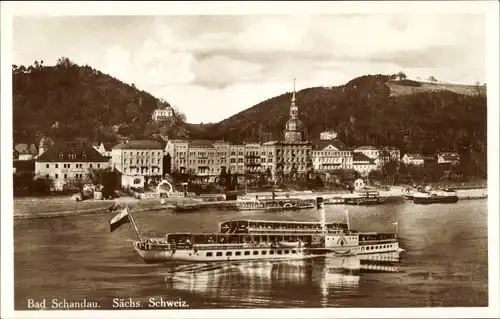 Ak Bad Schandau Sächsische Schweiz, Blick auf den Ort, Salondampfer